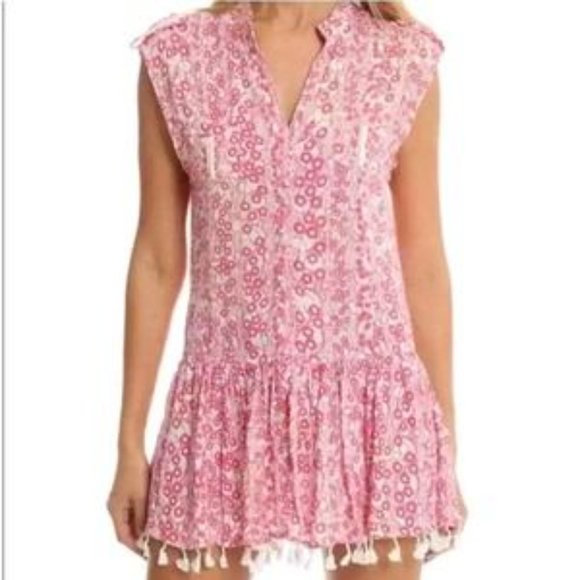 Poupette St. Barth Heni Tassel Mini Dress Pink Floral Size 1/US XS - Picture 3 of 13